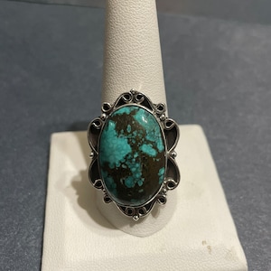 Large Turquoise Ring/Turquoise Ring/Sterling Silver Turquoise Ring/Statement Turquoise Ring/Turquoise With Matrix/Size 10 1/2 Ring