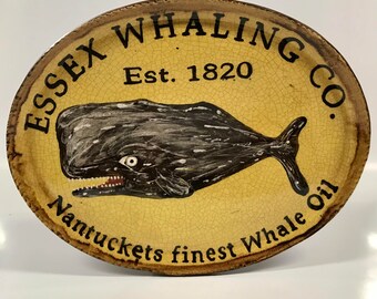 Smith Redware - Handcrafted, Slip Plate, Primitive, Folk Art, Made in USA, Crackle Glaze, Essex Whaling, Whale, Reproduction, Quilling, 1820