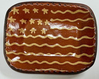Smith Redware - Handmade Plate - Folk Art, USA Made, Crackle, Slip, Rectangle, We the People, 250th, 1776, 2026, Stars, Flag, Betsy Ross