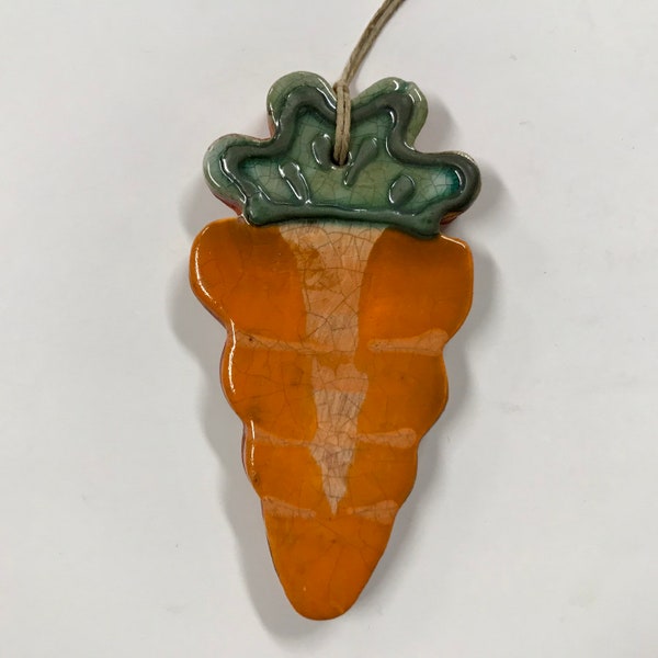 Smith Redware - Handcrafted, Easter, Carrot, Ornament, Folk Art, American Made, Crackle Glaze, Slip, Spring, Ornie