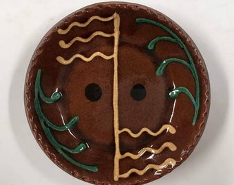 Smith Redware - Handcrafted, Quilled Plate, Primitive, Folk Art, Made in USA, Crackle Glaze, Lead free, Reproduction Quilling, Pottery