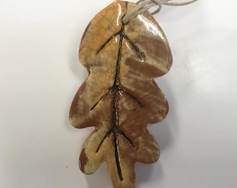 Smith Redware Fall Leaf Ornament: Hand-Painted Crackle Glaze Folk Art