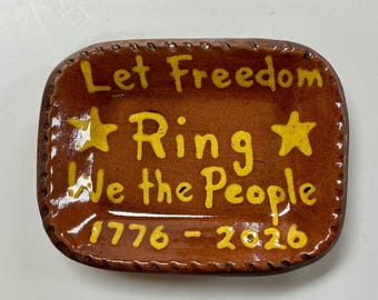 Smith Redware - Handmade Plate - Folk Art, Hand Painted, USA Made, Crackle, Slip, PRIM, Rectangle, We the People, 250th, 1776, 2026, Stars