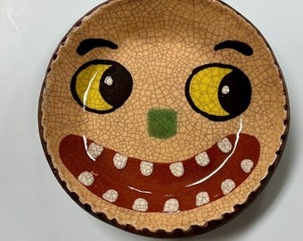 Smith Redware - Handcrafted Plate - Folk Art, Autumn, American Made, Crackle Glaze, Slipware, Primitive, Halloween, Fall, USA, Pumpkin, Jack