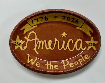 Made To Order - Smith Redware - Slab Plate - Folk Art, Patriotic, Made in USA, Slipware, Primitive, Oval, Sgraffito, 1776, 2026, 250th