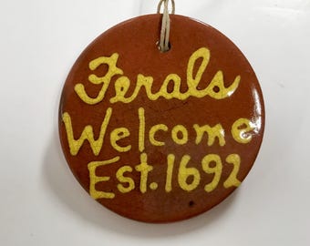 Hand-Painted Redware Cat Ornament: American Folk Art with Crackle Glaze