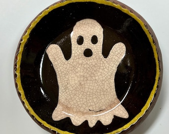 Smith Redware - Handcrafted Plate - Folk Art, Autumn, American Made, Crackle Glaze, Slipware, Primitive, Halloween, Fall, USA, Ghost