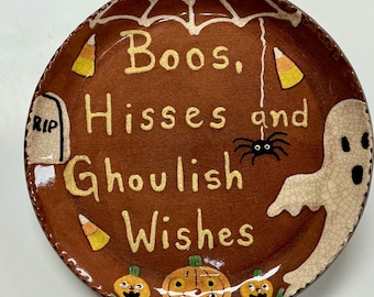 Made to Order - Smith Redware - Handcrafted Plate - Folk Art, Autumn, American Made, Slipware, Primitive, Halloween, Fall, USA, Ghost