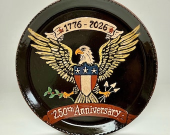 Made To Order - Smith Redware - Slab Plate - Folk Art, Patriotic, USA Made, Crackle, Sgraffito, Primitive, USA, Eagle, 1776, 2026, 250th
