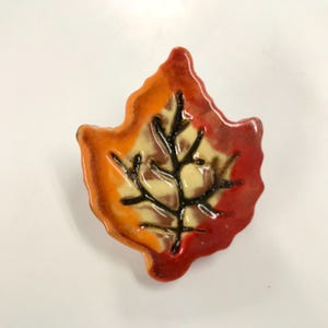 Smith Redware - Handcrafted Bowl Fillers, Folk Art, USA Made, Crackle, Slip Decorated, Fall, Leaf