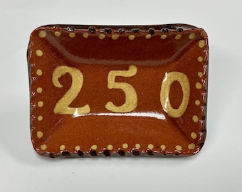 Smith Redware - Handmade Flag Plate - Folk Art, Hand Painted, USA Made, Crackle, Slip, PRIM, Tiny Rectangle, Patriotic, 1776, 2026, 250th