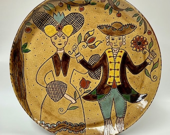 Made To Order - Smith Redware - Slab Plate - George & Martha Washington, Folk Art, Made in USA, Crackle, Patriotic, Primitive, Mt. Vernon
