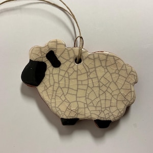 Smith REDWARE - Handmade Redware Sheep Ornament, Crackle Glaze, Folk Art