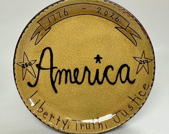 Made To Order - Smith Redware - Sgraffito Plate, Primitive, Folk Art, Made in USA, 250th, 1776, 2026, Patriotic, Liberty Truth Justice