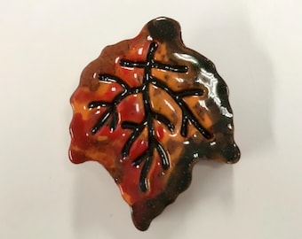 Smith Redware - Handcrafted Bowl Fillers, Folk Art, USA Made, Crackle, Slip Decorated, Fall, Leaf