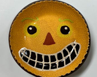 Smith Redware - Handcrafted Plate - Folk Art, Autumn, American Made, Crackle Glaze, Slipware, Primitive, Halloween, Fall, USA, Pumpkin, Jack