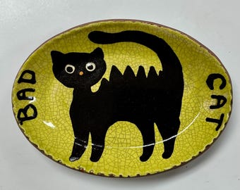 MADE TO ORDER -  Smith Redware - Handcrafted Plate - Folk, Autumn, American Made, Crackle, Slipware, Prim, Halloween, Fall, Black Cat