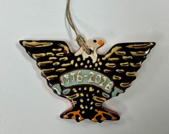 Smith Redware - Handcrafted Eagle Ornament - Folk Art, Hand Painted, American Made, Crackle, Slip, Red white blue, USA, 250th, 1776, 2026