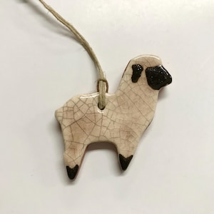 Handcrafted Sheep Ornament - Folk Art, Hand Painted, American Made, Crackle Glaze, Slip Decorated, Primitive Lamb Ornie