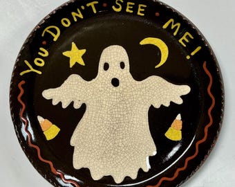 Made to Order - Smith Redware - Handcrafted Plate - Folk Art, Autumn, American Made, Slipware, Primitive, Halloween, Fall, USA, Ghost