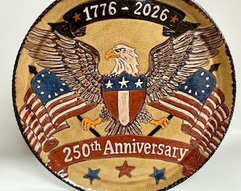 Made to order -  Smith Redware -  Folk Art, Patriotic, USA Made, Crackle, Sgraffito, Primitive, USA, Eagle, 1776, 2026, 250th