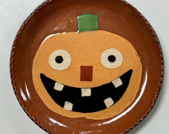 MADE TO ORDER - Smith Redware - Handcrafted Ghost Plate - Folk Art, Autumn, American Made, Crackle Glaze, Slipware, Halloween, Fall, Pumpkin