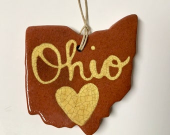 Smith Redware - Handcrafted Ornament - Folk Art, Ohio, Made in USA, Crackle Glaze, Slip, Primitive, Hometown, Ornie, Sgraffito