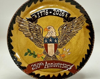 Made to Order - Smith Redware - Handcrafted Slab Plate - Folk Art, Patriotic, USA Made, Sgraffito, Primitive, USA, Eagle, 1776, 2026, 250th