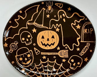 Made to Order - Smith Redware - Handcrafted Plate -Halloween, Folk Art, American Made, Crackle, Primitive, Vintage, Pumpkin