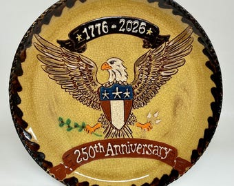 Made to Order - Smith Redware - Handcrafted Slab Plate - Folk Art, Patriotic, USA Made, Sgraffito, Primitive, USA, Eagle, 1776, 2026, 250th