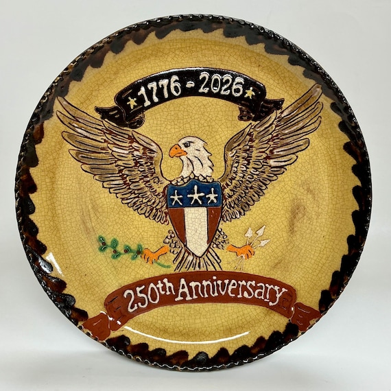 Made to Order - Smith Redware - Handcrafted Slab Plate - Folk Art, Patriotic, USA Made, Sgraffito, Primitive, USA, Eagle, 1776, 2026, 250th