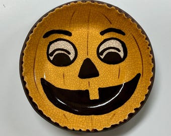 Smith Redware - Handcrafted Plate - Folk Art, Autumn, American Made, Crackle Glaze, Slipware, Primitive, Halloween, Fall, USA, Pumpkin, Jack