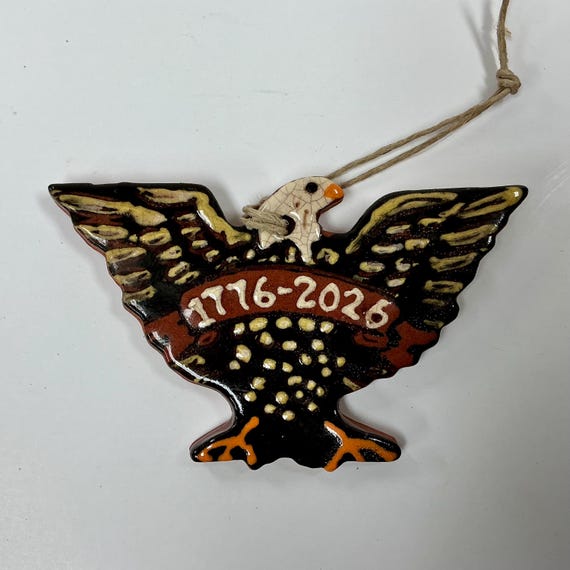 Smith Redware - Handcrafted Eagle Ornament - Folk Art, Hand Painted, American Made, Crackle, Slip, Red white blue, USA, 250th, 1776, 2026
