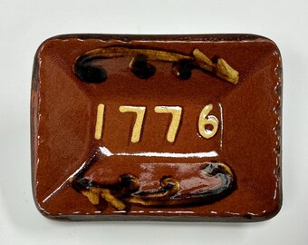 Smith Redware - Handmade Flag Plate - Folk Art, Hand Painted, USA Made, Crackle, Slip, PRIM, Tiny Rectangle, Patriotic, 1776, 2026, 250th