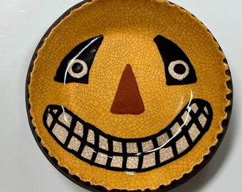 Smith Redware - Handcrafted Plate - Folk Art, Autumn, American Made, Crackle Glaze, Slipware, Primitive, Halloween, Fall, USA, Pumpkin, Jack