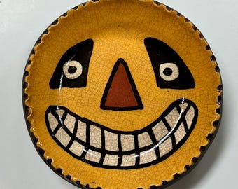 Smith Redware - Handcrafted Plate - Folk Art, Autumn, American Made, Crackle Glaze, Slipware, Primitive, Halloween, Fall, USA, Pumpkin, Jack