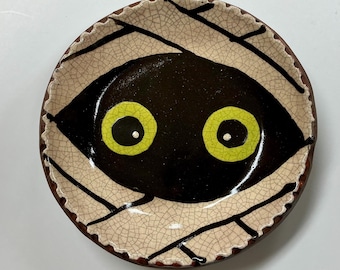 Smith Redware - Handcrafted Plate - Folk Art, Autumn, American Made, Crackle Glaze, Slipware, Primitive, Halloween, Fall, USA, Mummy