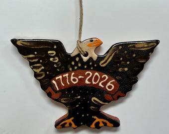 Smith Redware - Handcrafted Eagle Ornament - Folk Art, Hand Painted, American Made, Crackle, Slip, Red white blue, USA, 250th, 1776, 2026