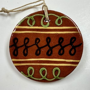 Smith Redware - Handcrafted Prim Ornament, Folk Art, Slip Decorated, American Made, Crackle Glaze, Quilling, Quill Decorated, Museum Piece