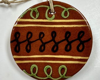 Smith Redware - Handcrafted Prim Ornament, Folk Art, Slip Decorated, American Made, Crackle Glaze, Quilling, Quill Decorated, Museum Piece