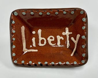 Smith Redware - Handmade Flag Plate - Folk Art, Hand Painted, USA Made, Crackle, Slip, PRIM, Tiny Rectangle, Patriotic, 1776, 2026, 250th
