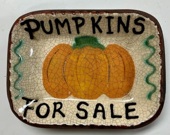 Made to Order - Smith Redware - Pottery, Pumpkins for Sale Plate,  Halloween & Fall Seasonal Decoration,  Autumn, Made in USA, Crackle Glaze