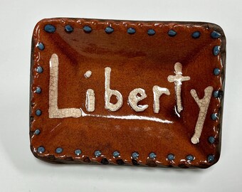 Smith Redware - Handmade Flag Plate - Folk Art, Hand Painted, USA Made, Crackle, Slip, PRIM, Tiny Rectangle, Patriotic, 1776, 2026, 250th