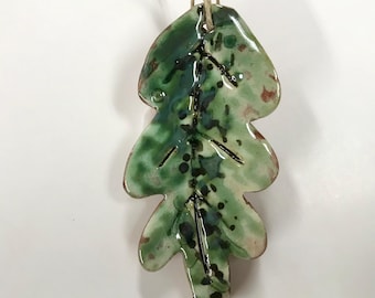 Smith Redware - Handcrafted Fall Leaves Ornament - Folk Art, Hand Painted, Made in USA, Crackle Glaze, Slip Decorated, PRIMITIVE Fall Ornie