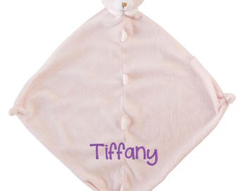 Personalized Angel Dear Pink Bear Baby Lovey Gift: Unique baby name security blanket, Custom newborn lovie