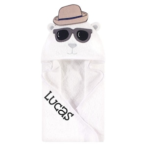 Personalized Cool Bear Hooded Infant Towel: Unique baby name gift, Custom newborn gift