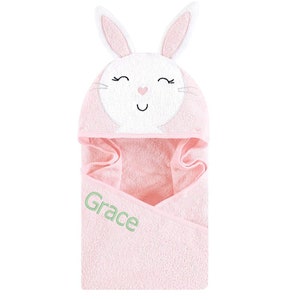 Personalized Pink Bunny Hooded Infant Towel: Unique baby name gift, Custom newborn gift