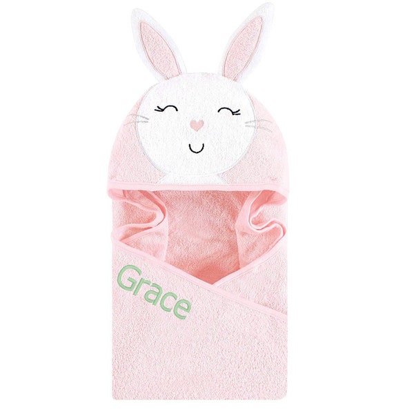 Personalized Pink Bunny Hooded Infant Towel with FREE SHIPPING: Unique baby name gift, Custom newborn gift