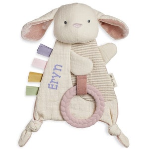 Personalized Pink Bunny Crinkle Baby Lovey Gift: Baby name security blanket, custom newborn lovie