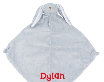 Personalized Angel Dear Gray Bunny Baby Lovey Gift: Unique baby name security blanket, Custom new born lovie